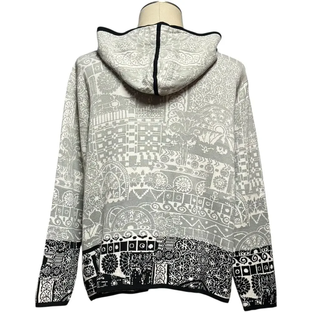 Chico's Silk Cotton Full Zip Hoodie Gray Black 3 / XL
